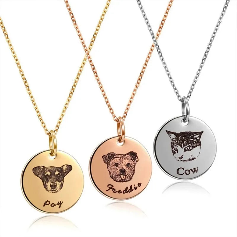 Personalized Pet Photo Necklace For Women Cute Cat Dog Birth Month Flowers, customed Necklace, Stainless steel