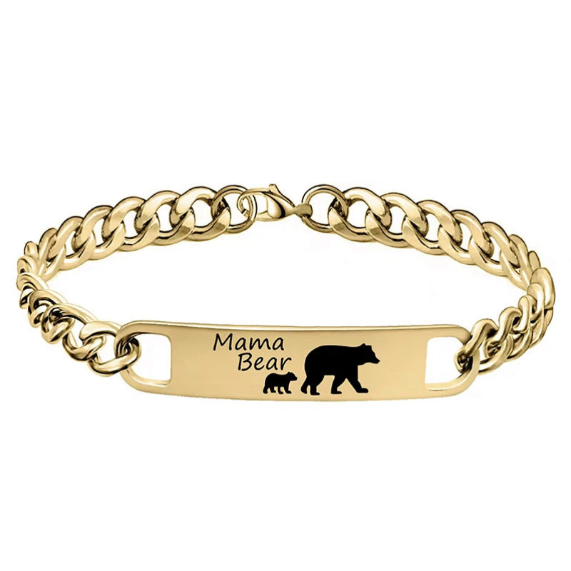 Customized 3-5 days Stainless steel Mama Bear Mother's Day gift engraved titanium steel bracelet
