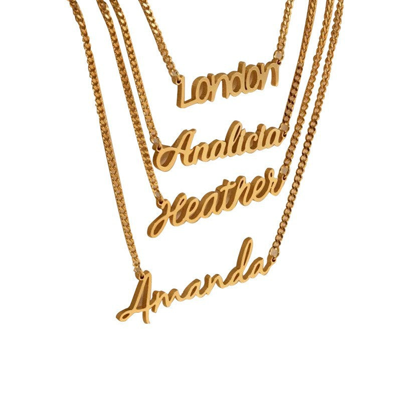 European and American new stainless steel name necklace, fashionable gold-plated necklace, collarbone chain, custom name necklace, neck chain