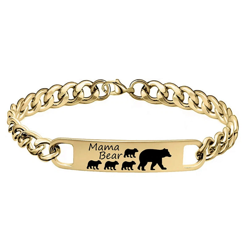Customized 3-5 days Stainless steel Mama Bear Mother's Day gift engraved titanium steel bracelet