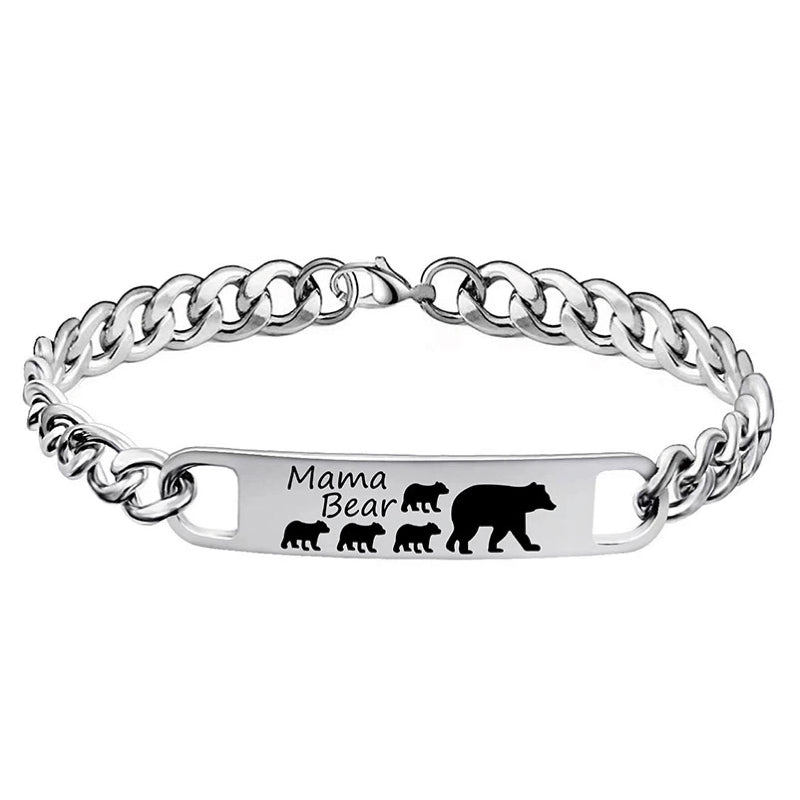 Customized 3-5 days Stainless steel Mama Bear Mother's Day gift engraved titanium steel bracelet