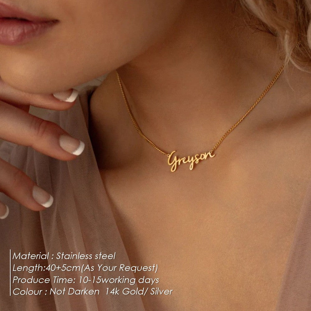 European and American new stainless steel name necklace, fashionable gold-plated necklace, collarbone chain, custom name necklace, neck chain