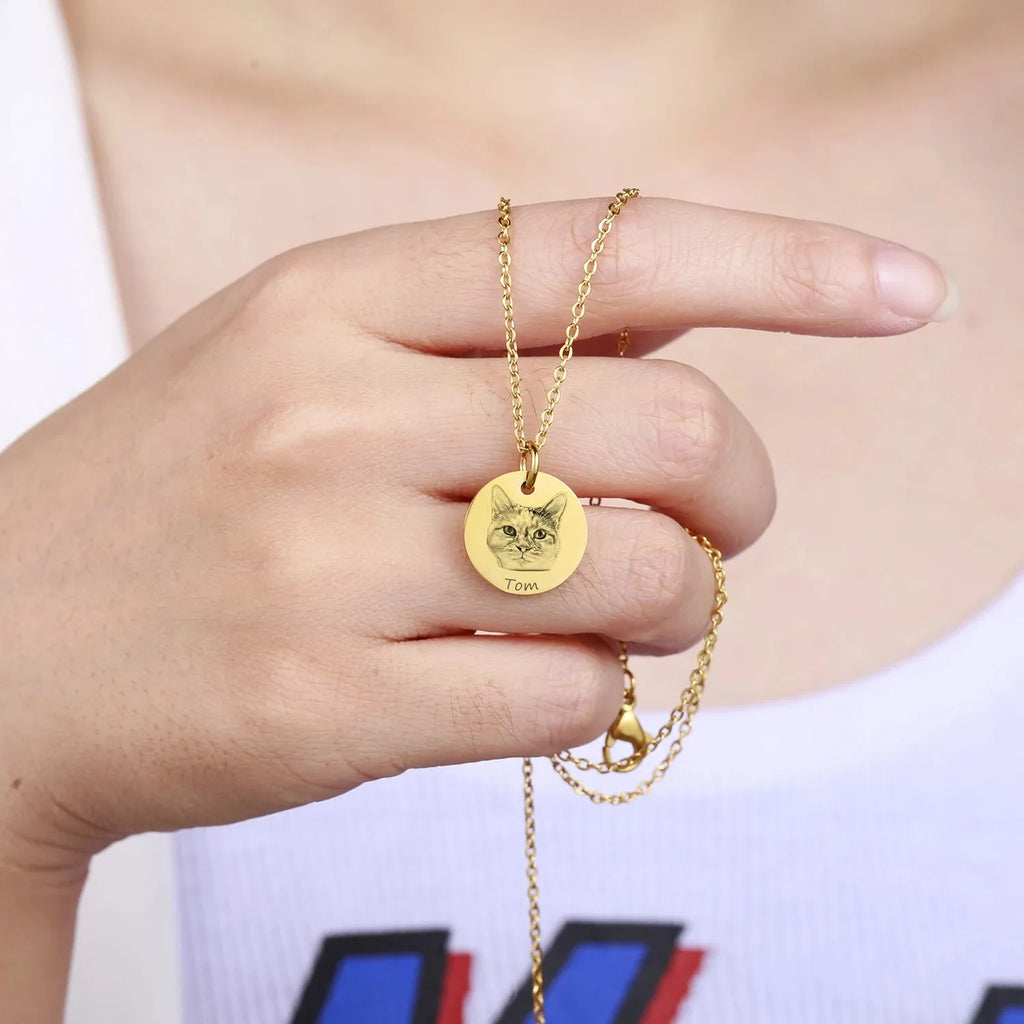 Personalized Pet Photo Necklace For Women Cute Cat Dog Birth Month Flowers, customed Necklace, Stainless steel