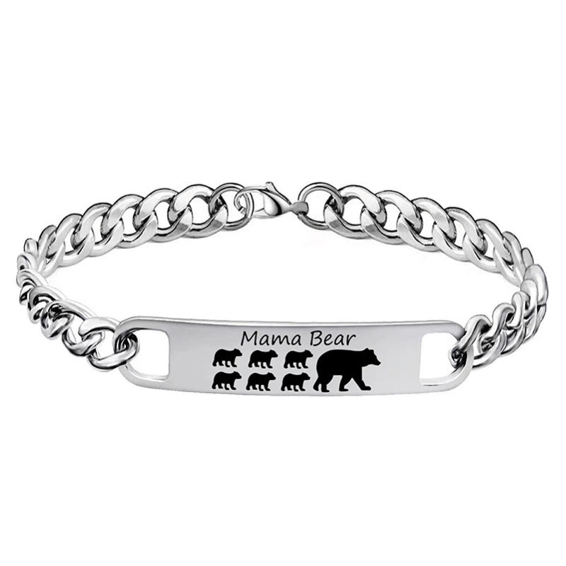 Customized 3-5 days Stainless steel Mama Bear Mother's Day gift engraved titanium steel bracelet