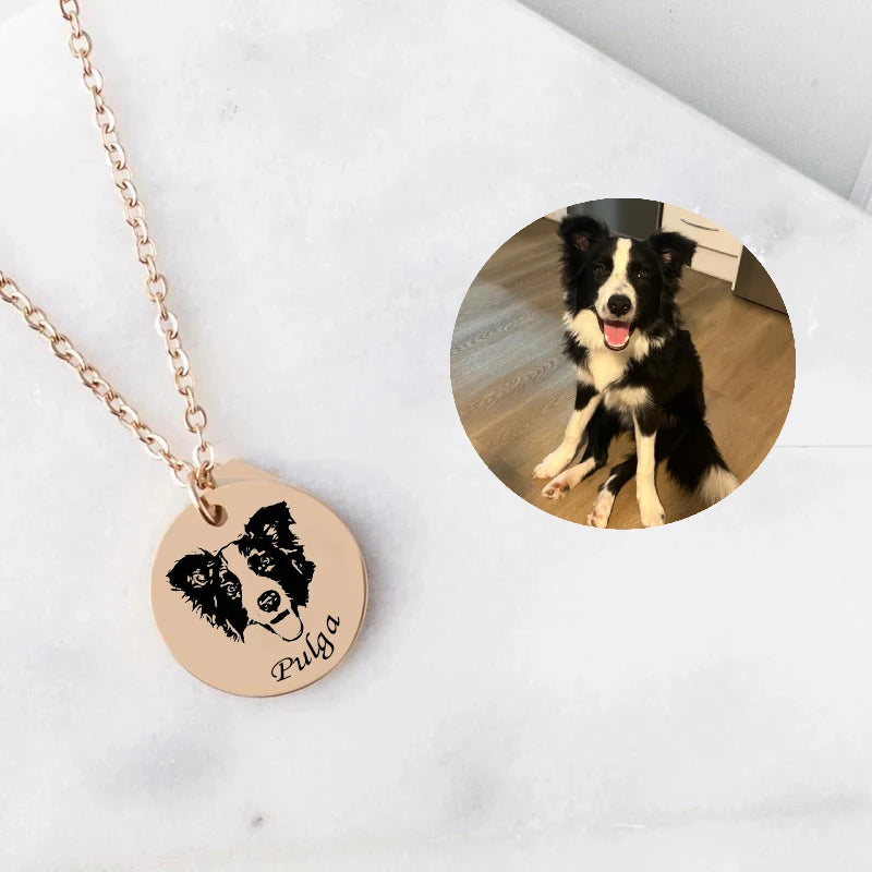 Personalized Pet Photo Necklace For Women Cute Cat Dog Birth Month Flowers, customed Necklace, Stainless steel