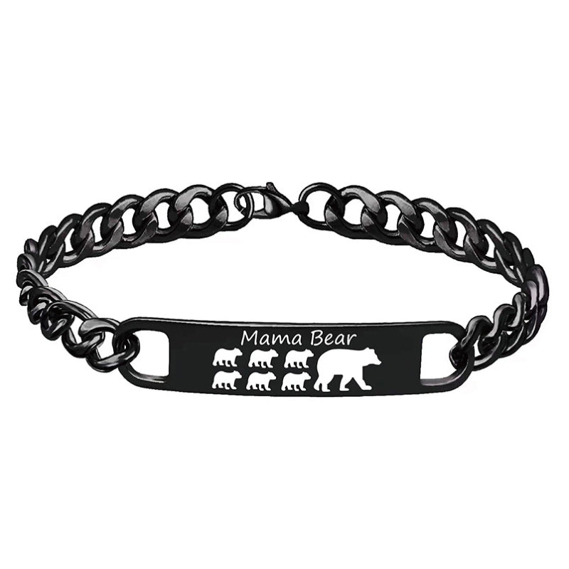 Customized 3-5 days Stainless steel Mama Bear Mother's Day gift engraved titanium steel bracelet